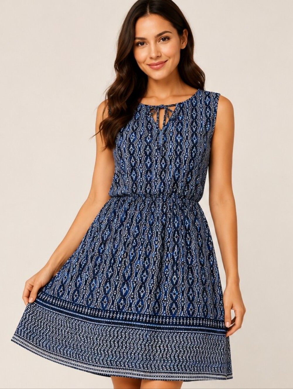 The Limited Navy and White Printed Tie-Back Dress
